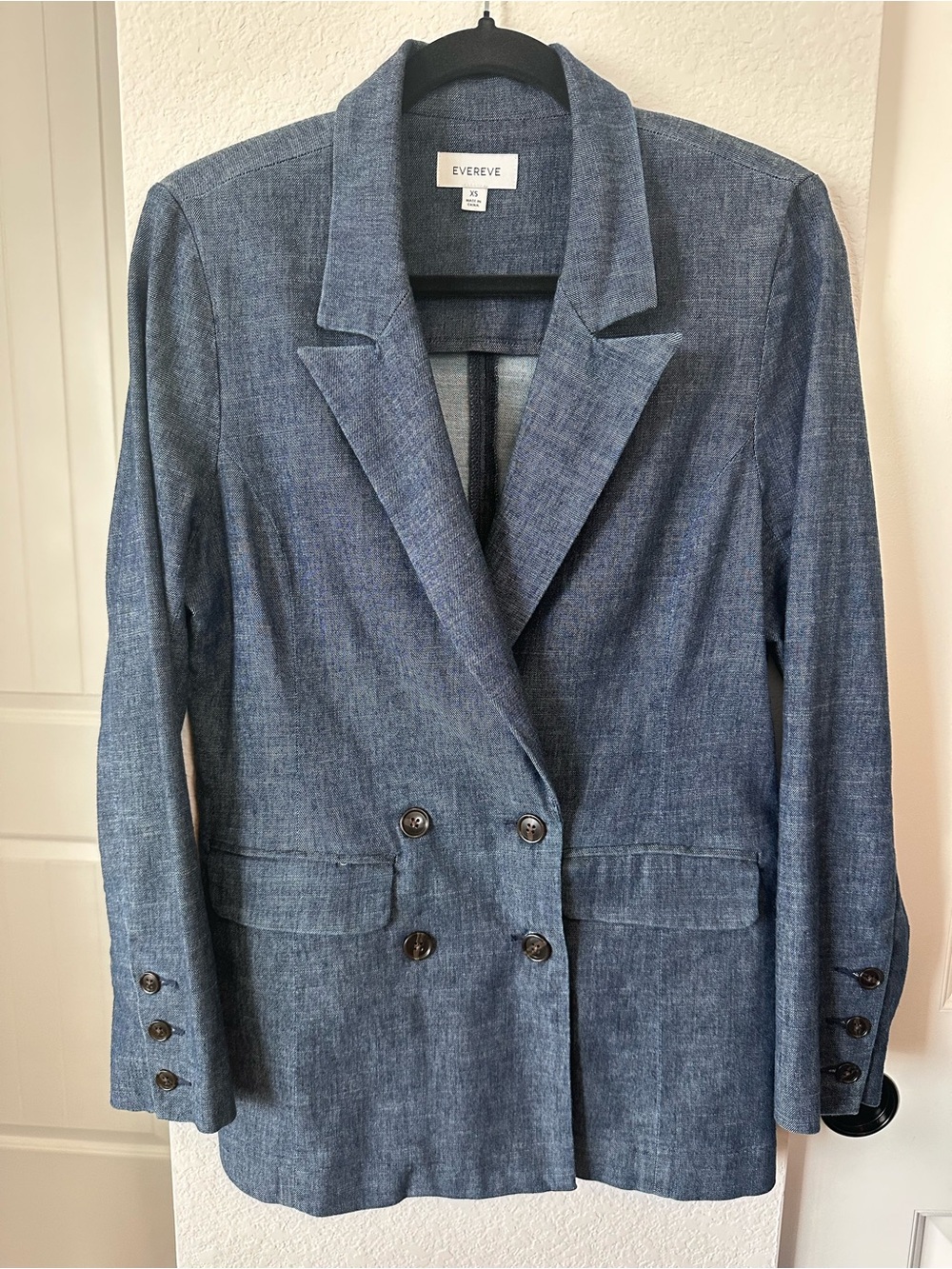 EVEREVE Alexa Hemp Double Breasted Blazer XS Blue
